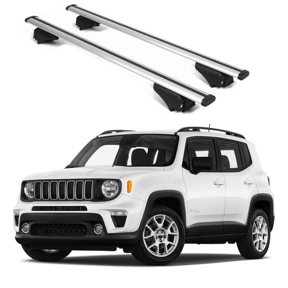 ERKUL Roof Rack Cross Bars for Jeep Renegade 2015-2024 | Aluminum Crossbars with Anti Theft Lock for Rooftop | Compatible with Raised Rails - Silver