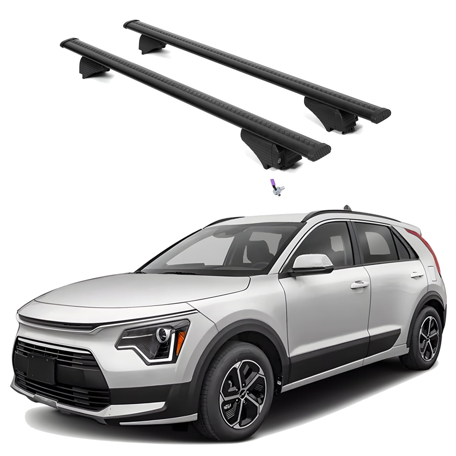 ERKUL Roof Rack Cross Bars for Kia NIRO 2023-2024 | Aluminum Crossbars with Anti Theft Lock for Rooftop | Compatible with Flush Rails - Black