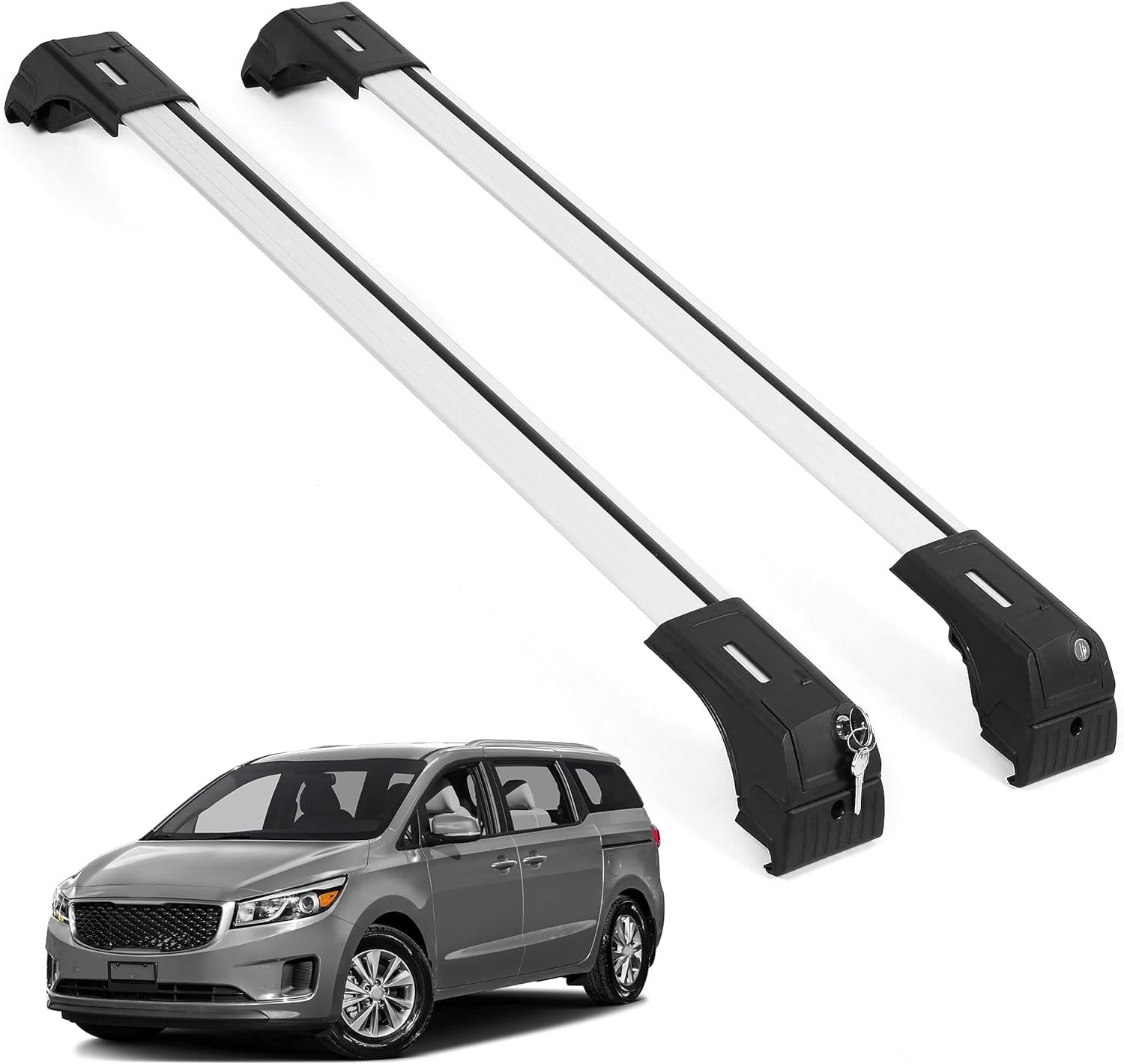 ERKUL Roof Rack Cross Bars for Kia Sedona 2015-2021 | Aluminum Crossbars with Anti Theft Lock for Rooftop | Compatible with Flush Rails - Silver