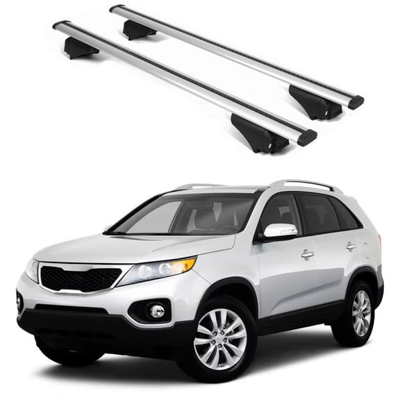 ERKUL Roof Rack Cross Bars for Kia Sorento 2011-2015 | Aluminum Crossbars with Anti Theft Lock for Rooftop | Compatible with Raised Rails - Silver