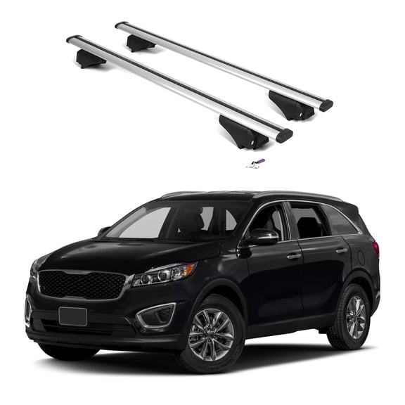 ERKUL Roof Rack Cross Bars for Kia Sorento 2016-2020 | Aluminum Crossbars with Anti Theft Lock for Rooftop | Compatible with Flush Rails - Silver