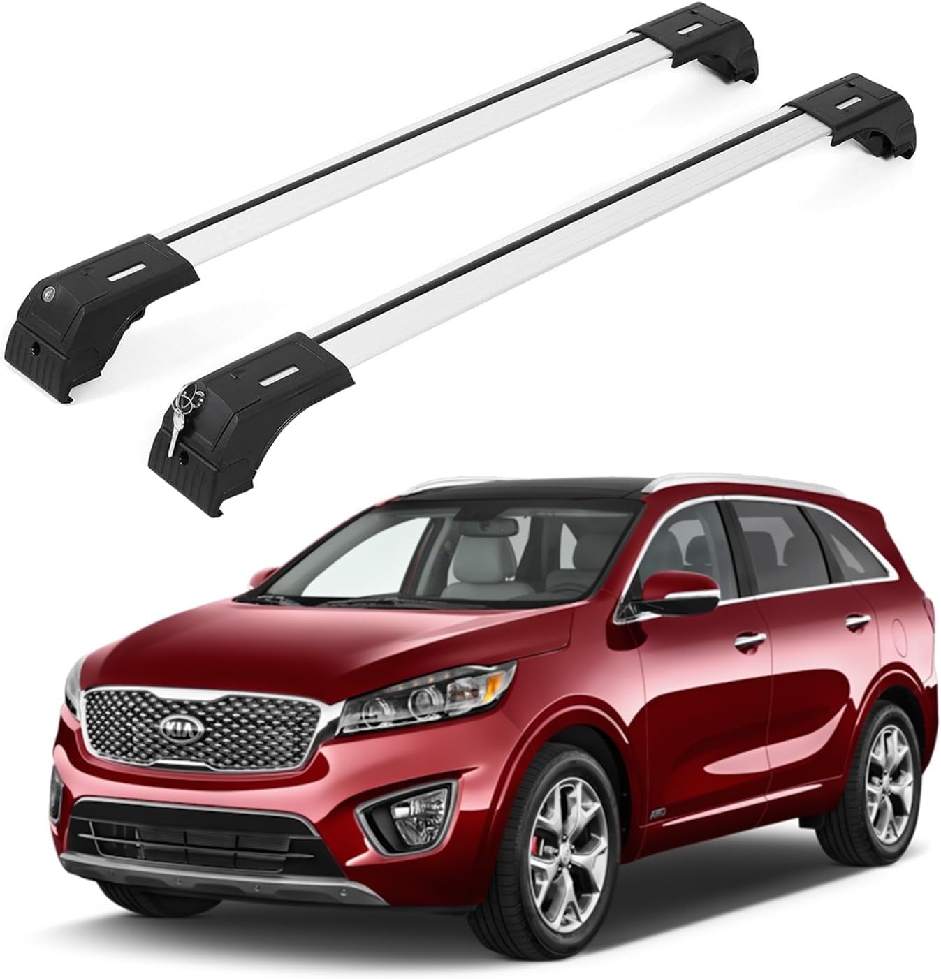 ERKUL Roof Rack Cross Bars for Kia Sorento 2016-2020 | Aluminum Crossbars with Anti Theft Lock for Rooftop | Compatible with Flush Rails - Silver