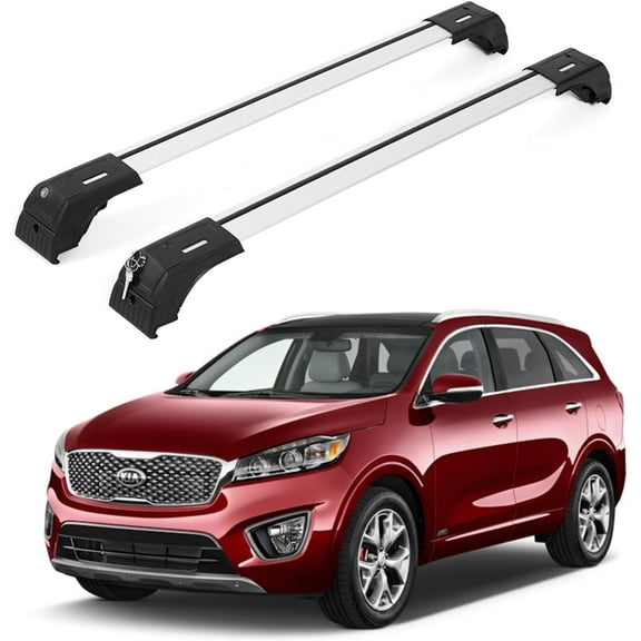 ERKUL Roof Rack Cross Bars for Kia Sorento 2016-2020 | Aluminum Crossbars with Anti Theft Lock for Rooftop | Compatible with Flush Rails - Silver