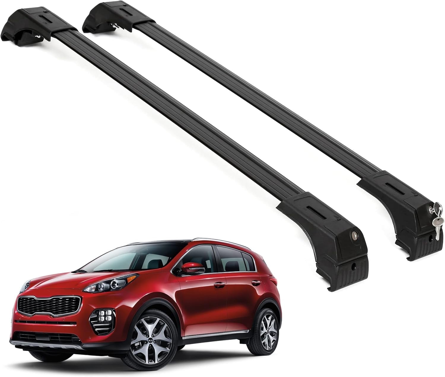 ERKUL Roof Rack Cross Bars for Kia Sportage 2017-2022 | Aluminum Crossbars with Anti Theft Lock for Rooftop | Compatible with Flush Rails - Black