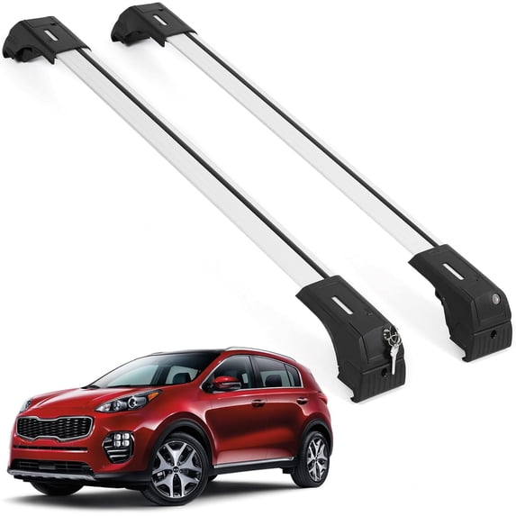 ERKUL Roof Rack Cross Bars for Kia Sportage 2017-2022 | Aluminum Crossbars with Anti Theft Lock for Rooftop | Compatible with Flush Rails - Silver
