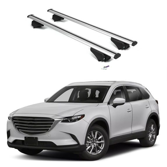 ERKUL Roof Rack Cross Bars for Mazda CX-9 CX9 2016-2023 | Aluminum Crossbars with Anti Theft Lock for Rooftop | Compatible with Flush Rails - Silver