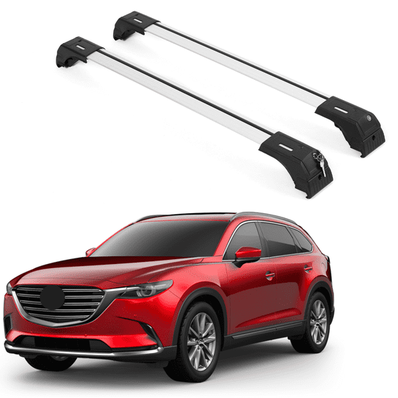 ERKUL Roof Rack Cross Bars for Mazda CX9 CX-9 2016-2024 | Aluminum Crossbars with Anti Theft Lock for Rooftop | Compatible with Flush Rails - Silver