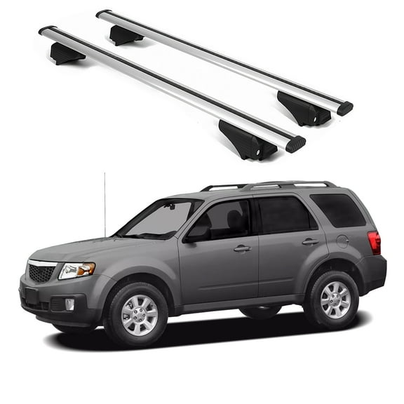 ERKUL Roof Rack Cross Bars for Mazda Tribute 2001-2011 | Aluminum Crossbars with Anti Theft Lock for Rooftop | Compatible with Raised Rails - Silver