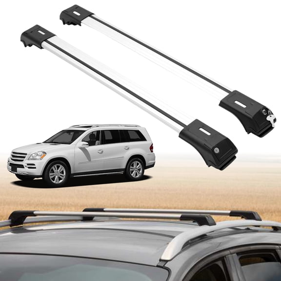 ERKUL Roof Rack Cross Bars for Mercedes-Benz GL-Class 2007-2012 | Anti Theft Aluminum Crossbars - Compatible with Raised Roof Rails - Silver