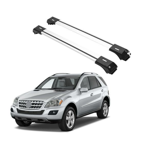 ERKUL Roof Rack Cross Bars for Mercedes Benz ML W164 2006-2011 | Anti-Theft Lock Aluminum Crossbars for Rooftop, Cargo Carrier, Luggage | Silver