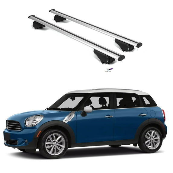 ERKUL Roof Rack Cross Bars for Mini Countryman 2011-2016 | Aluminum Crossbars with Anti Theft Lock for Rooftop | Compatible with Flush Rails - Silver