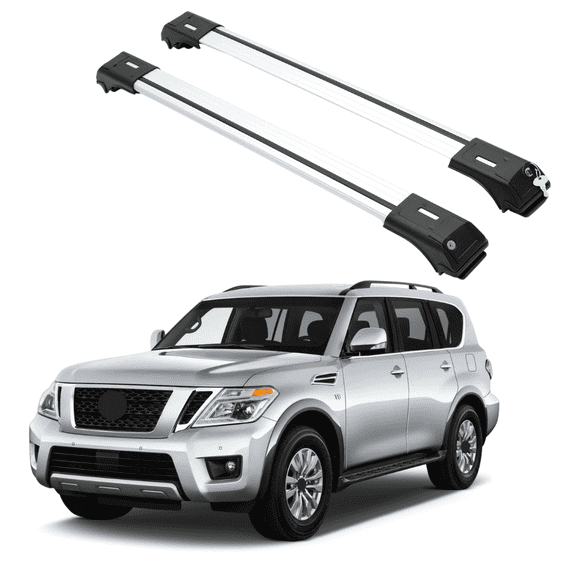 ERKUL Roof Rack Cross Bars for Nissan Armada 2017-2024 | Aluminum Crossbars with Anti Theft Lock for Rooftop | Compatible with Raised Rails - Silver