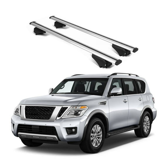 ERKUL Roof Rack Cross Bars for Nissan Armada 2017-2025 | Aluminum Crossbars with Anti Theft Lock for Rooftop | Compatible with Raised Rails - Silver