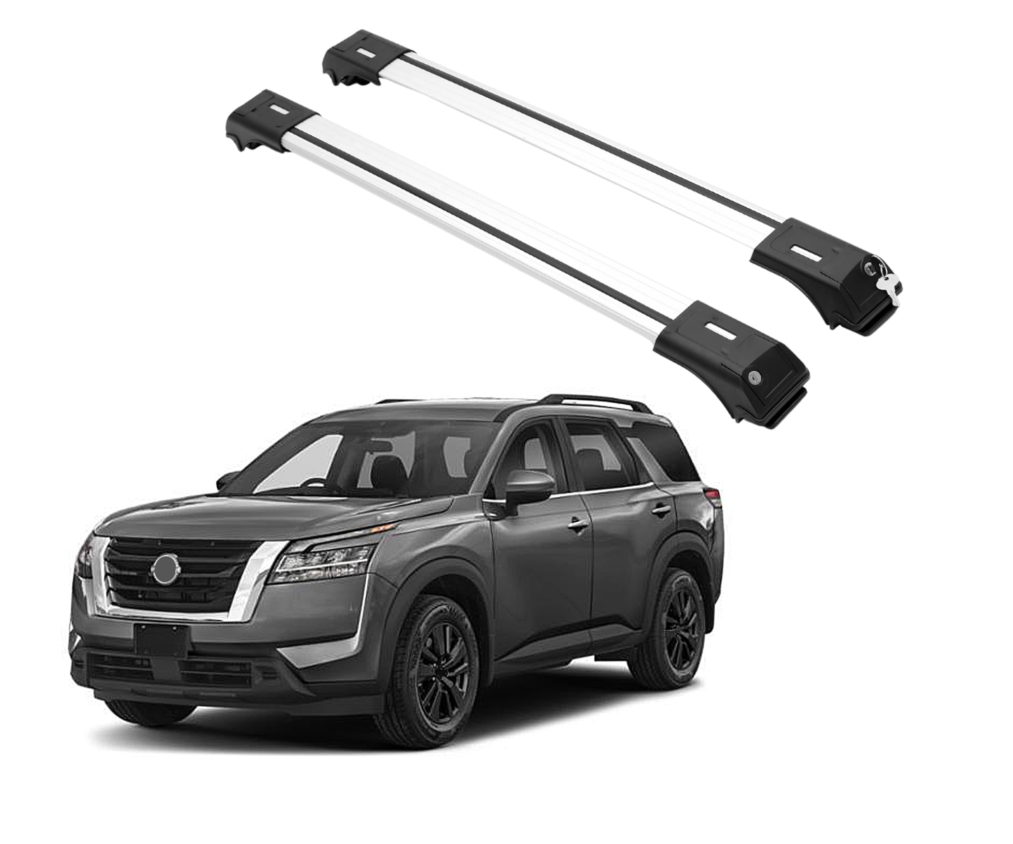 ERKUL Roof Rack Cross Bars for Nissan Pathfinder 2022-2024 | Anti-Theft Lock Aluminum Crossbars for Rooftop, Cargo Carrier, Luggage | Silver