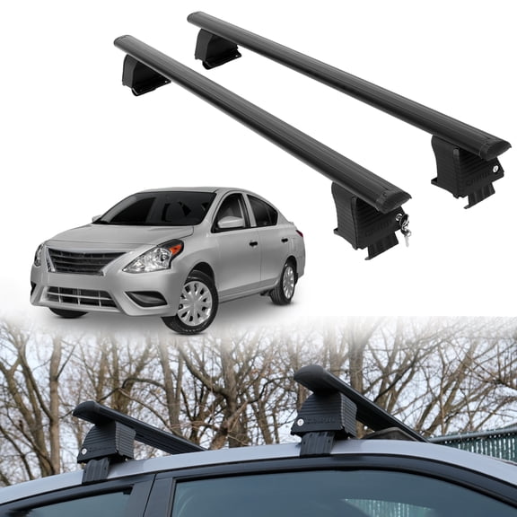 ERKUL Roof Rack Cross Bars for Nissan Versa 2012-2019 | Anti-Theft Aluminum Crossbars - Compatible with Bare/Naked Roofs - Black