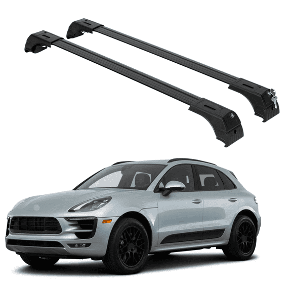 ERKUL Roof Rack Cross Bars for Porsche Macan 2014-2025 | Aluminum Crossbars with Anti Theft Lock for Rooftop | Compatible with Flush Rails - Black