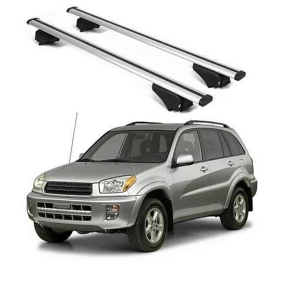 ERKUL Roof Rack Cross Bars for Toyota RAV4 1996-2006 | Aluminum Crossbars with Anti Theft Lock for Rooftop | Compatible with Raised Rails - Silver