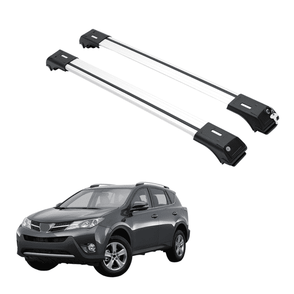 ERKUL Roof Rack Cross Bars for Toyota RAV4 2013-2018 | Aluminum Crossbars with Anti Theft Lock for Rooftop | Compatible with Raised Rails - Silver