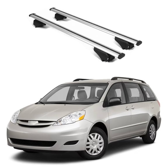 ERKUL Roof Rack Cross Bars for Toyota Sienna 2004-2010 | Aluminum Crossbars with Anti Theft Lock for Rooftop | Compatible with Raised Rails - Silver
