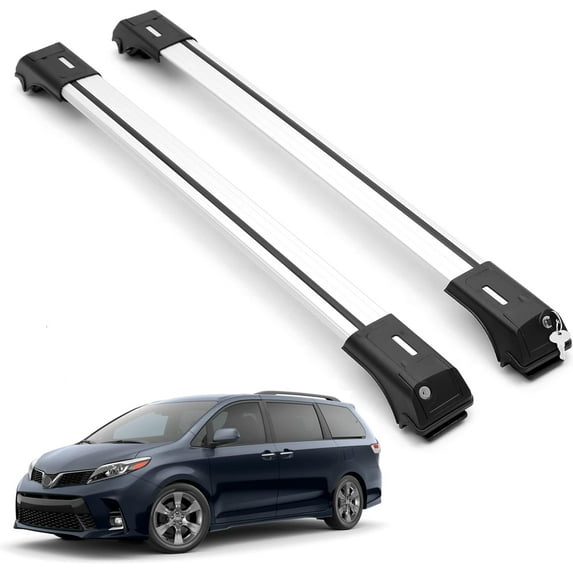 ERKUL Roof Rack Cross Bars for Toyota Sienna 2011-2020 | Aluminum Crossbars with Anti Theft Lock for Rooftop | Compatible with Raised Rails - Silver