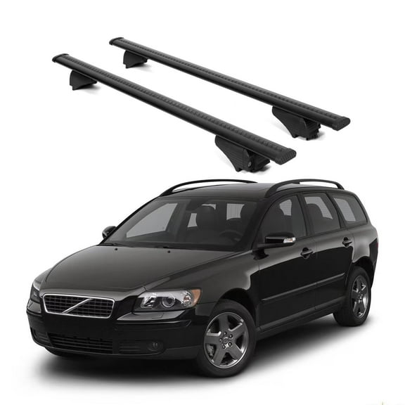 ERKUL Roof Rack Cross Bars for Volvo V50 SW 2005-2011 | Aluminum Crossbars with Anti Theft Lock for Rooftop | Compatible with Raised Rails - Black