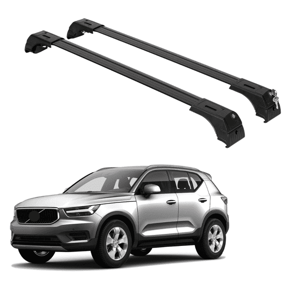 ERKUL Roof Rack Cross Bars for Volvo XC40 2018-2024 | Aluminum Crossbars with Anti Theft Lock for Rooftop | Compatible with Flush Rails - Black