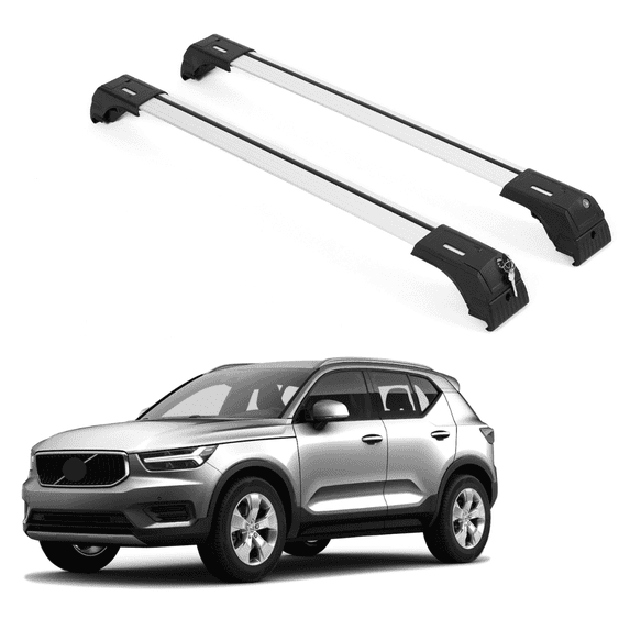 ERKUL Roof Rack Cross Bars for Volvo XC40 2018-2024 | Aluminum Crossbars with Anti Theft Lock for Rooftop | Compatible with Flush Rails - Silver