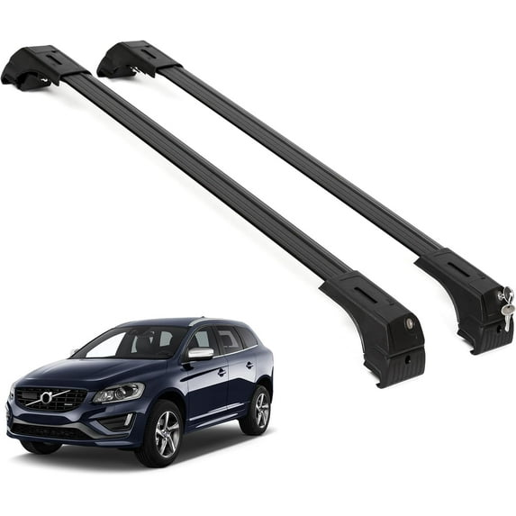 ERKUL Roof Rack Cross Bars for Volvo XC60 2009-2017 | Aluminum Crossbars with Anti Theft Lock for Rooftop | Compatible with Flush Rails - Black