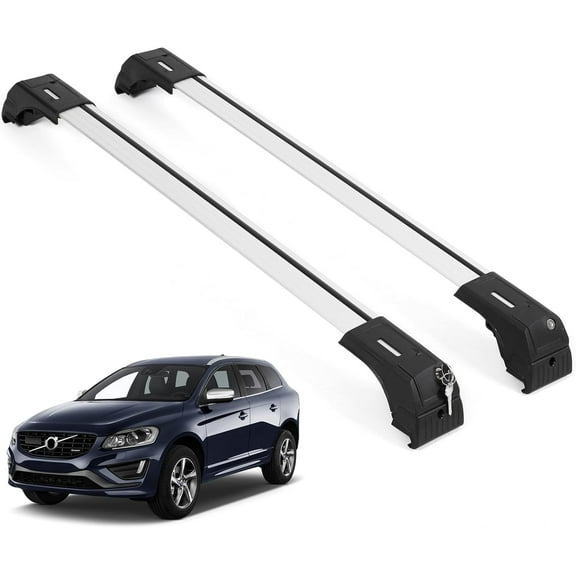 ERKUL Roof Rack Cross Bars for Volvo XC60 2009-2017 | Anti-Theft Lock Aluminum Crossbars for Rooftop, Cargo Carrier | Silver