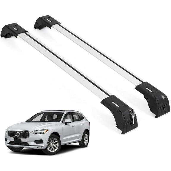 ERKUL Roof Rack Cross Bars for Volvo XC60 2018-2024 | Aluminum Crossbars with Anti Theft Lock for Rooftop | Compatible with Flush Rails - Silver