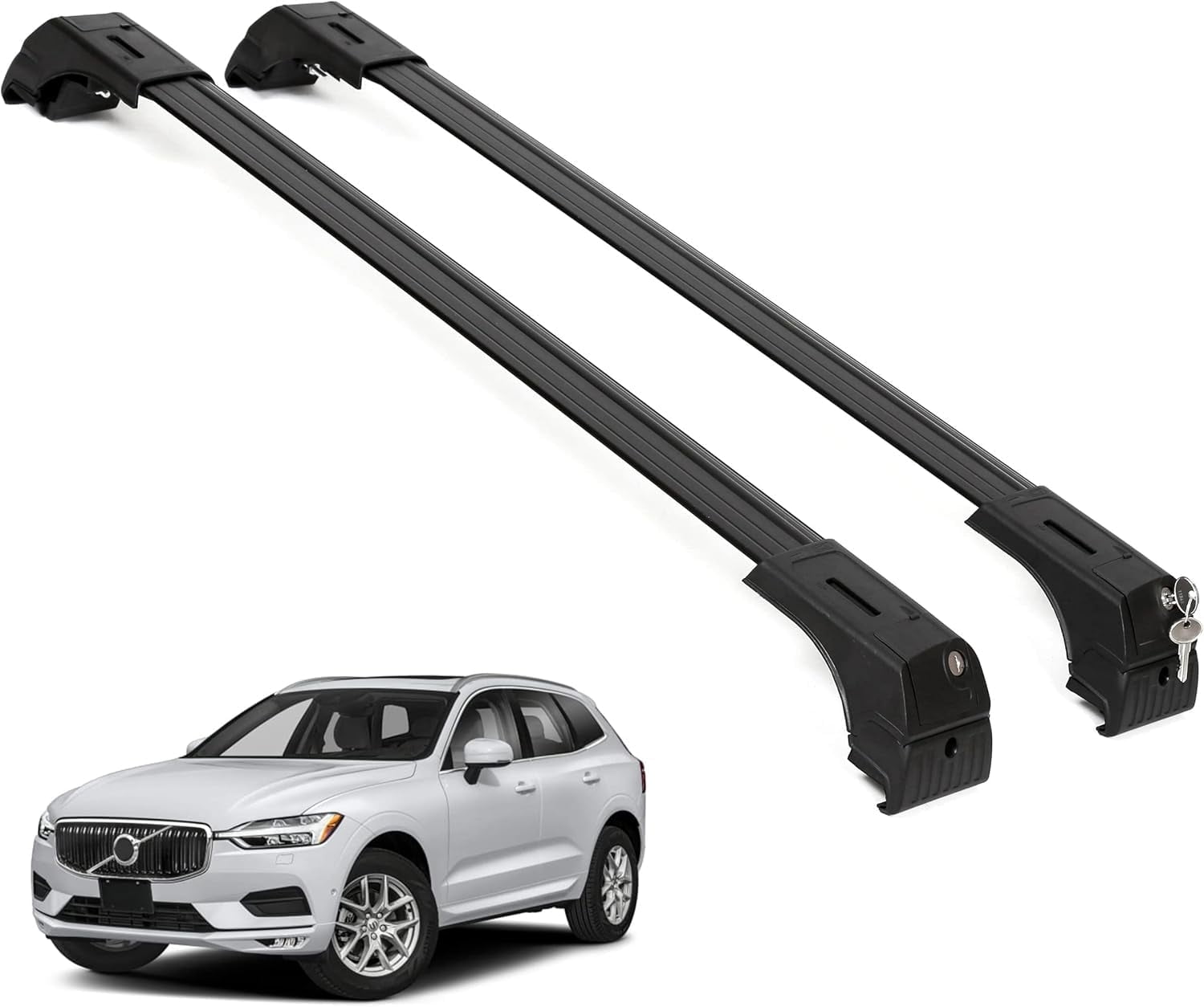 ERKUL Roof Rack Cross Bars for Volvo XC60 2018-2025 | Aluminum Crossbars with Anti Theft Lock for Rooftop | Compatible with Flush Rails - Black
