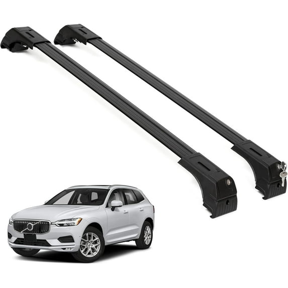 ERKUL Roof Rack Cross Bars for Volvo XC60 2018-2025 | Aluminum Crossbars with Anti Theft Lock for Rooftop | Compatible with Flush Rails - Black