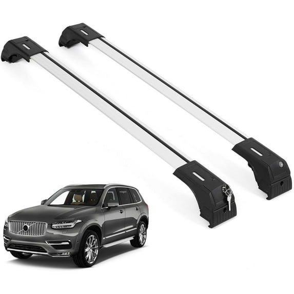ERKUL Roof Rack Cross Bars for Volvo XC90 2016-2025 | Aluminum Crossbars with Anti Theft Lock for Rooftop | Compatible with Flush Rails - Silver
