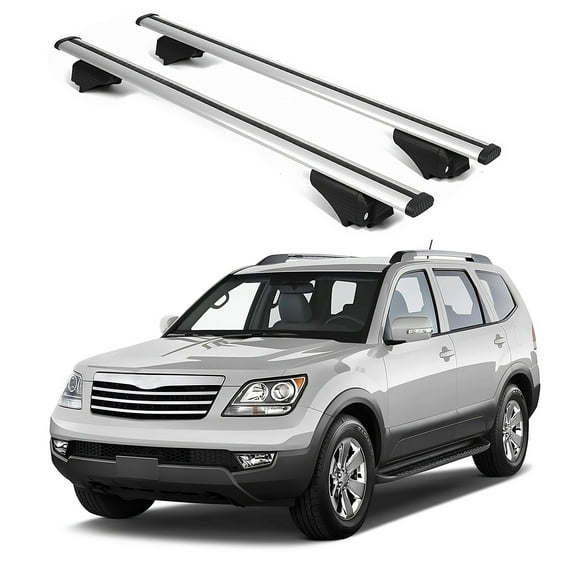 ERKUL Roof Rack Cross Bars for kia Borrego 2009 | Aluminum Crossbars with Anti Theft Lock for Rooftop | Compatible with Raised Rails - Silver