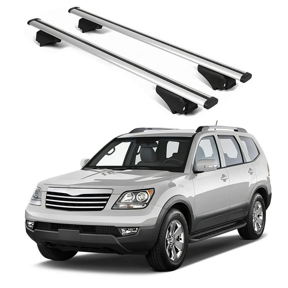 ERKUL Roof Rack Cross Bars for kia Borrego 2009 | Aluminum Crossbars with Anti Theft Lock for Rooftop | Compatible with Raised Rails - Silver