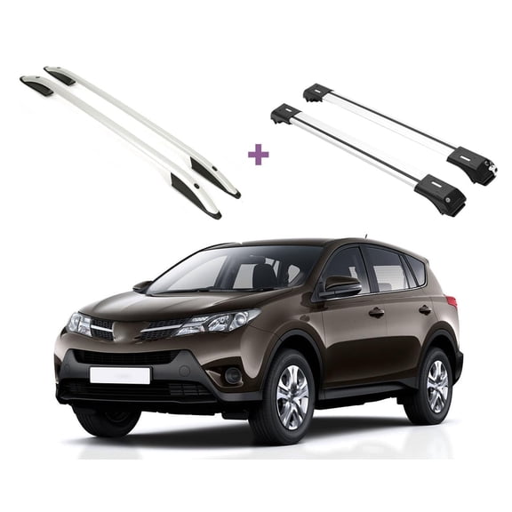 ERKUL Set of Roof Side Rails Rack + Cross Bars Compatible with Toyota RAV4 2013-2018 | Complete Roof Rack System | Rooftop Luggage Carrier, Kayak, Canoe, Ski | Designed for Bare Roofs | Silver