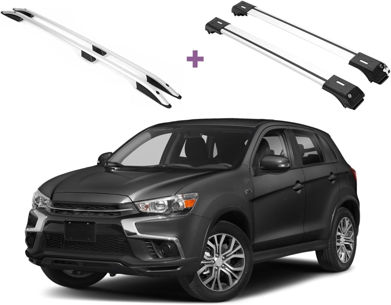 ERKUL Set of Roof Side Rails Rack + Cross Bars for Mitsubishi Outlander Sport ASX 2011-2024 | Complete Roof Rack System | Rooftop Luggage Carrier, Kayak, Canoe, Ski | Designed for Bare Roofs | Silver