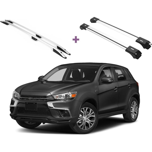 ERKUL Set of Roof Side Rails Rack + Cross Bars for Mitsubishi Outlander Sport ASX 2011-2024 | Complete Roof Rack System | Rooftop Luggage Carrier, Kayak, Canoe, Ski | Designed for Bare Roofs | Silver