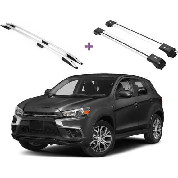 ERKUL Set of Roof Side Rails Rack + Cross Bars for Mitsubishi Outlander Sport ASX 2011-2024 | Complete Roof Rack System | Rooftop Luggage Carrier, Kayak, Canoe, Ski | Designed for Bare Roofs | Silver