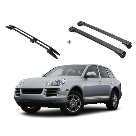 ERKUL Set of Roof Side Rails Rack + Cross Bars for Porsche Cayenne 2003-2010 | Complete Roof Rack System, Enhanced Cargo | Rooftop Luggage Carrier, Kayak, Canoe, Ski | Designed for Bare Roofs | Black