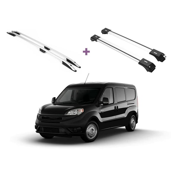 ERKUL Set of Roof Side Rails Rack + Cross Bars for Ram Promaster City 2015-2022 | Complete Roof Rack System for Bare Roofs | Rooftop Luggage Carrier, Kayak, Canoe, Ski | Silver