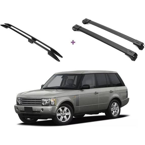 ERKUL Set of Roof Side Rails Rack + Cross Bars for Range Rover 2002-2012 | Complete Roof Rack System | Rooftop Luggage Carrier, Kayak, Canoe, Ski | Designed for Bare Roofs | Black