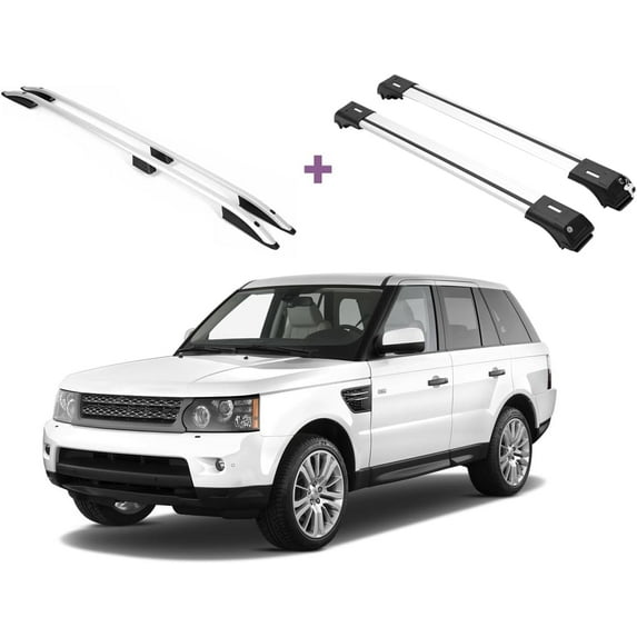 ERKUL Set of Roof Side Rails Rack + Cross Bars for Range Rover Sport 2005-2013 | Complete Roof Rack System | Rooftop Luggage Carrier, Kayak, Canoe, Ski| Designed for Bare Roofs | Silver