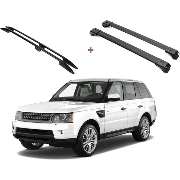 ERKUL Set of Roof Side Rails Rack + Cross Bars for Range Rover Sport 2005-2013 | Complete Roof Rack System | Rooftop Luggage Carrier, Kayak, Canoe, Ski| Designed for Bare Roofs | Black