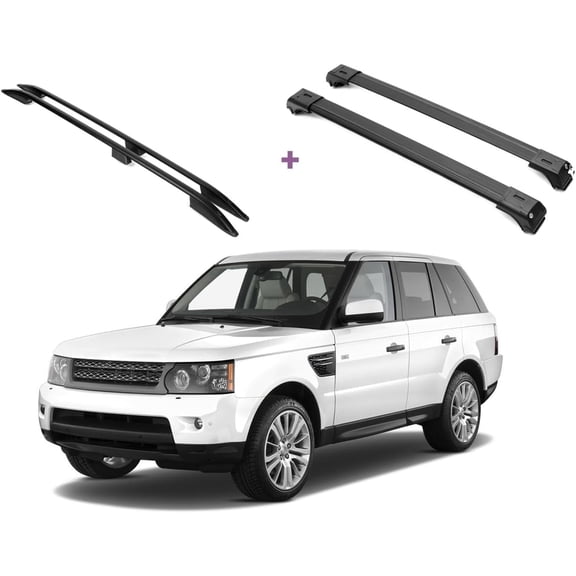 ERKUL Set of Roof Side Rails Rack + Cross Bars for Range Rover Sport 2005-2013 | Complete Roof Rack System | Rooftop Luggage Carrier, Kayak, Canoe, Ski| Designed for Bare Roofs | Black