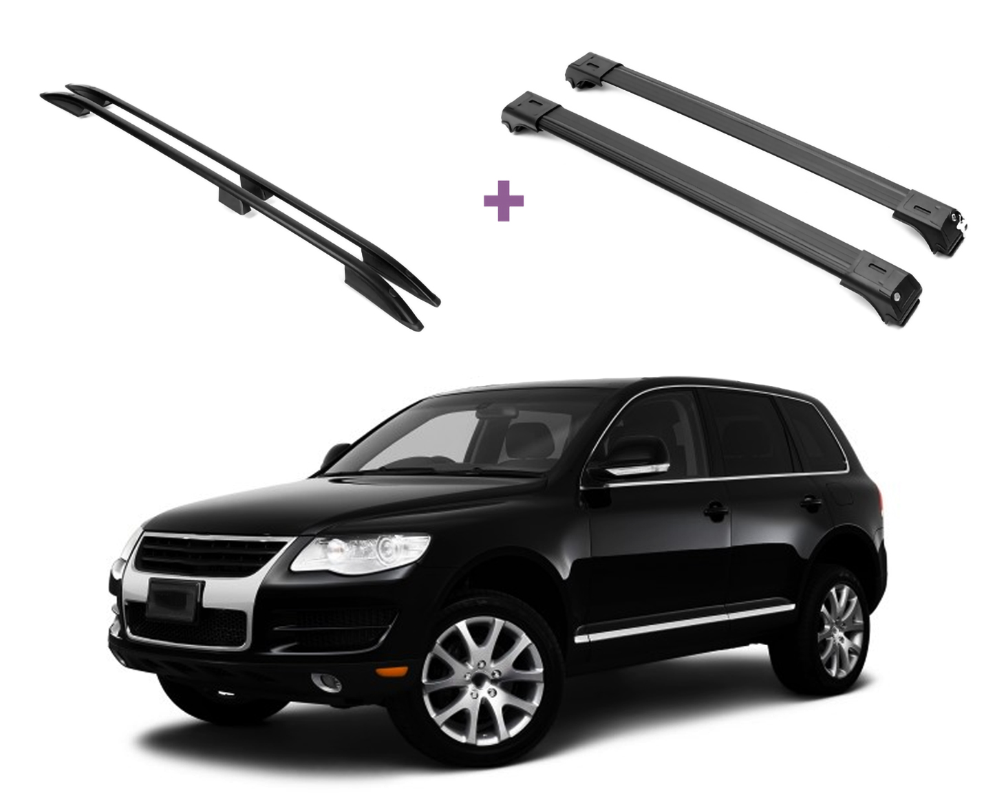 ERKUL Set of Roof Side Rails Rack + Cross Bars for Volkswagen Touareg