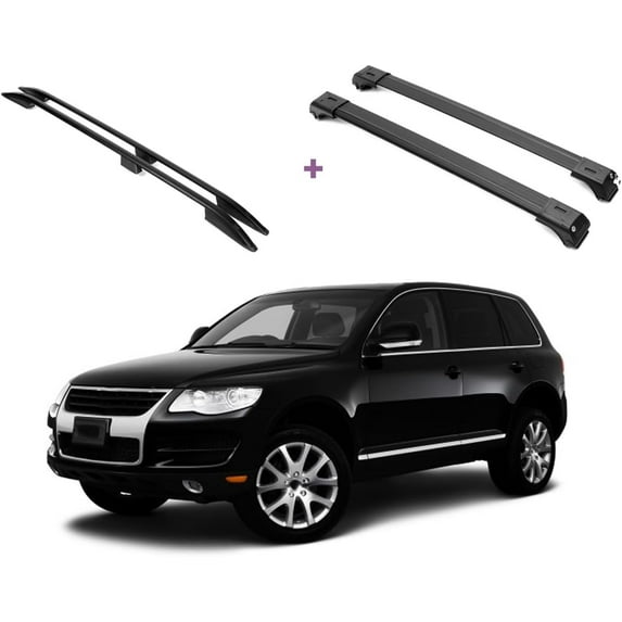 ERKUL Set of Roof Side Rails Rack + Cross Bars for Volkswagen Touareg 2004-2010 | Complete Roof Rack System, Enhanced Cargo, Rooftop Luggage Carrier - Designed for Bare Roofs | Black