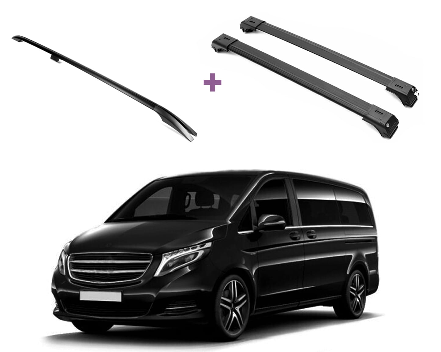 ERKUL Set of Roof Side Rails Rack&Crossbars for Mercedes Metris Long
