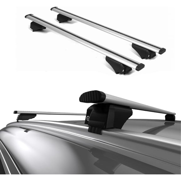ERKUL Universal Roof Rack Cross Bars - 42.5" Crossbars Fits Flush Roof Rail Cars & SUVs Adjustable Aluminum Aero Bars for Rooftop, Luggage, Cargo Carrier, Canoe, Kayak, Bike, Ski Silver