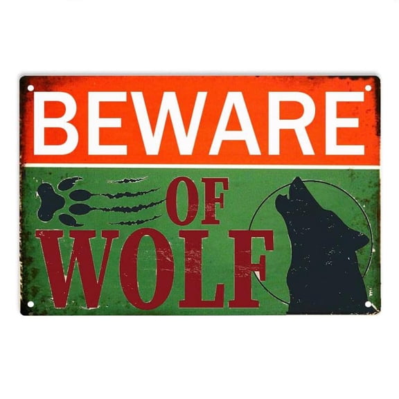 ERMUHEY Beware of Wolf Sign Metal Tin Signs for Outdoors Mountain Grassland Wall Decor Plaque Sign 12x8 Inch
